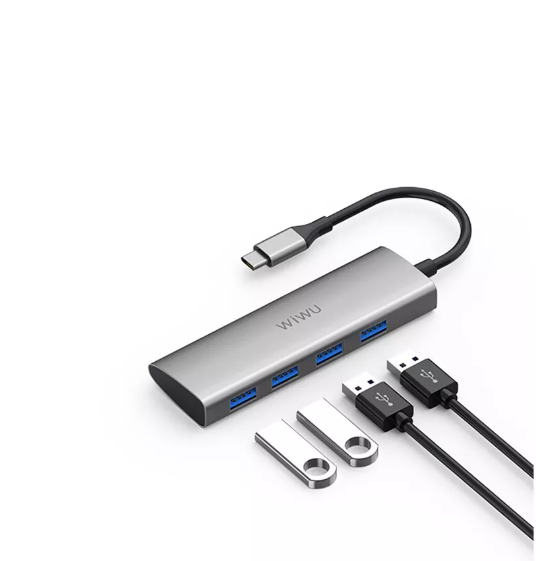 موزع Wiwu Alpha USB-C متعدد المنافذ 4 في 1 | رمادي موزع Wiwu Alpha USB-C متعدد المنافذ 4 في 1 | رمادي